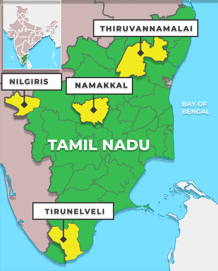 locations in
                Tamil Nadu for collecting tribal medicinal formulations